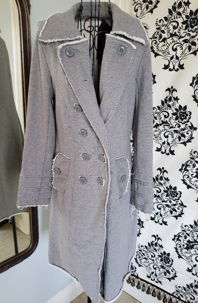 Hip distressed heavy jersey trenchcoat